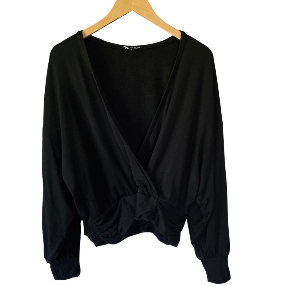 New Express Black Deep V Long Sleeve Wrap Top - Size XL